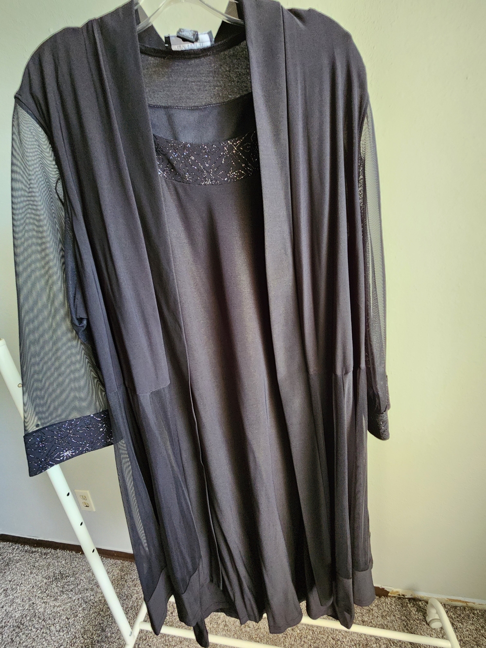 R&M Richards Black Evening Dress And Jacket With Embellished Trim.